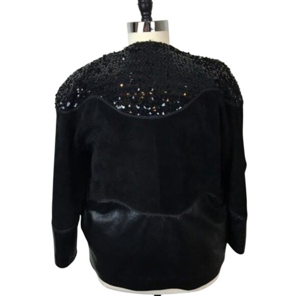 Vintage Glam Rock Oversized Sequin Suede Leather Black Rocker Chic Jacket SZ S - Picture 10 of 16